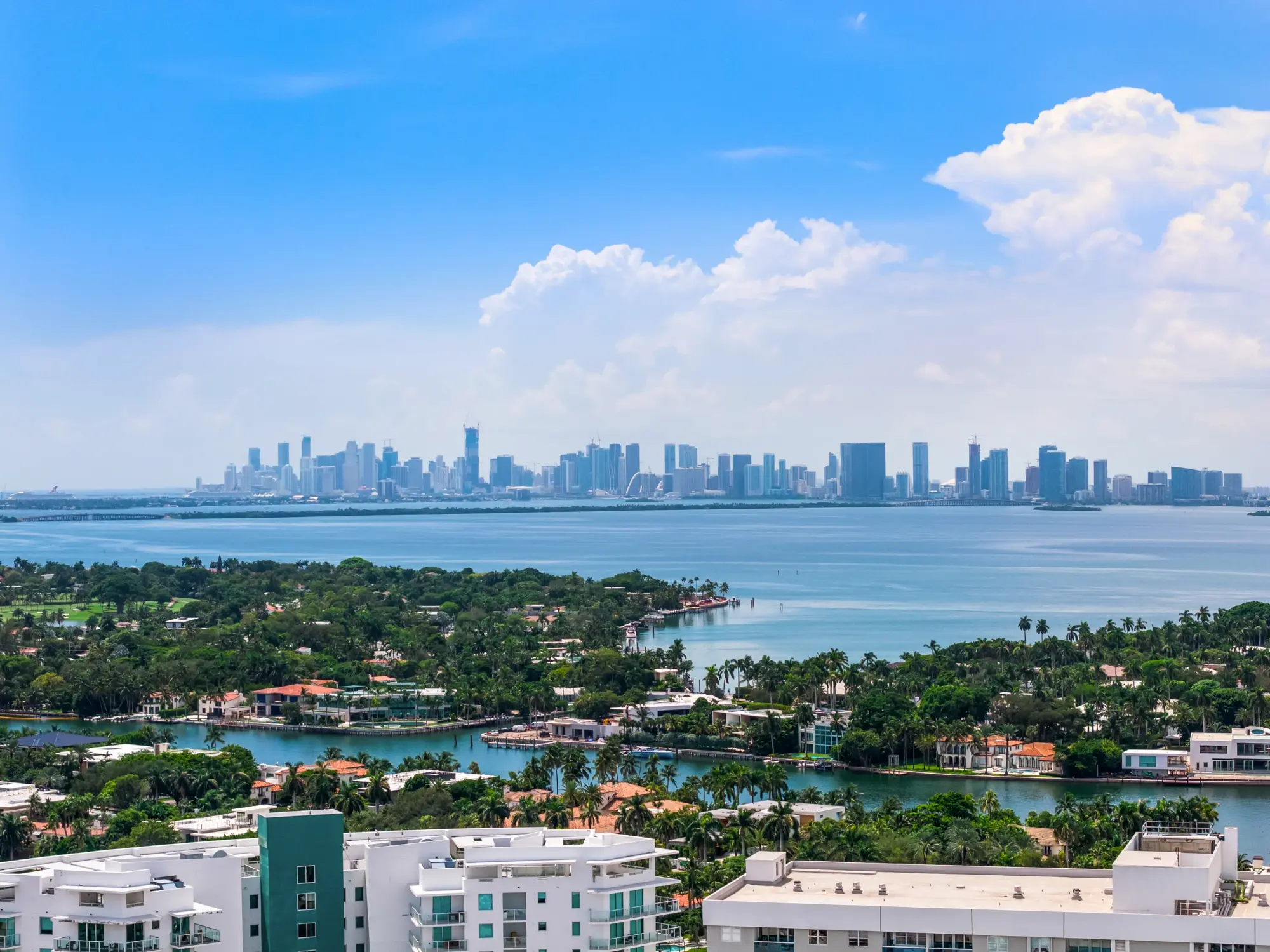 View across the bay to the Miami skyline from above the resort