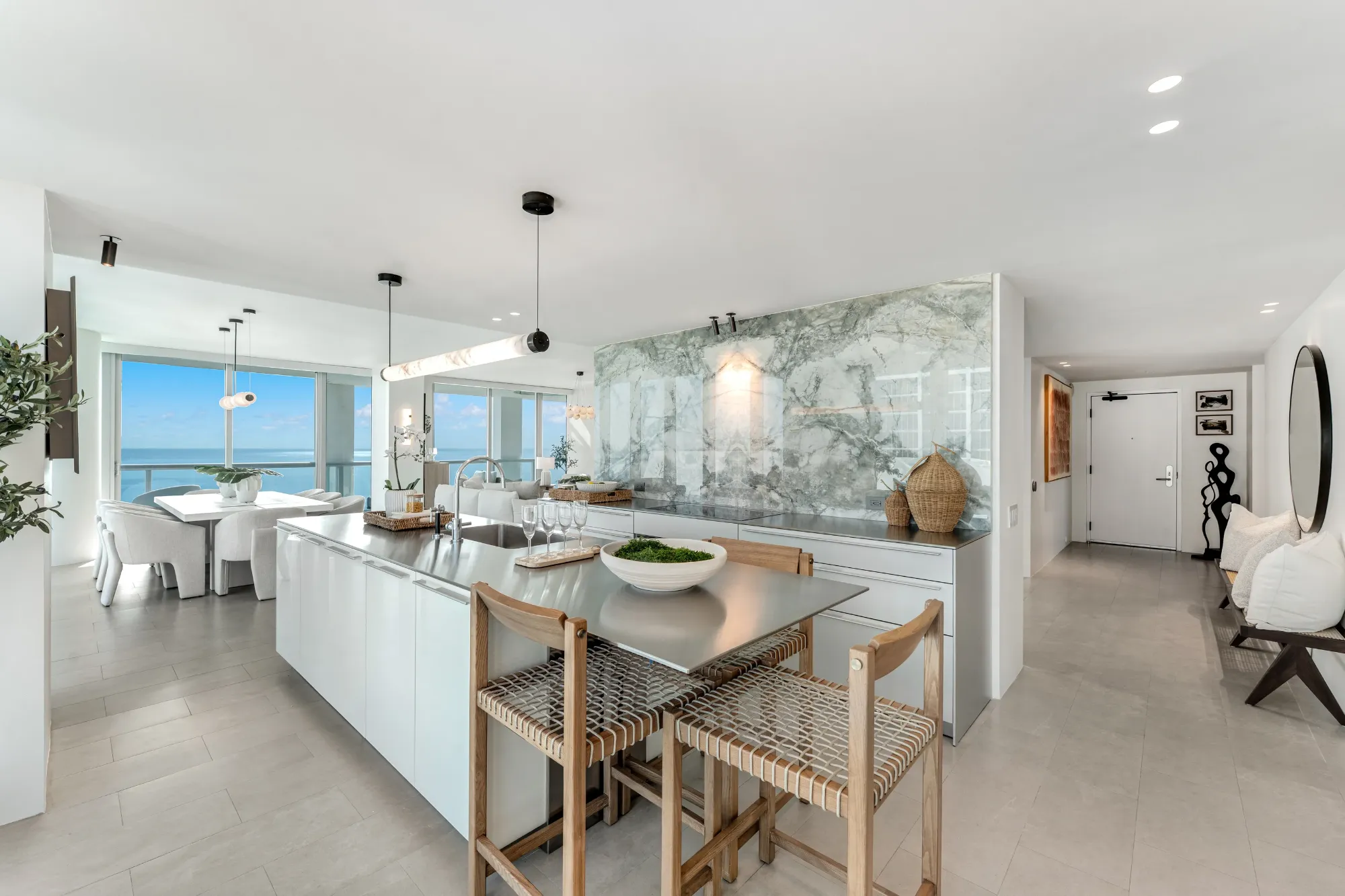 Bulthaup kitchen with marble backsplash and long island